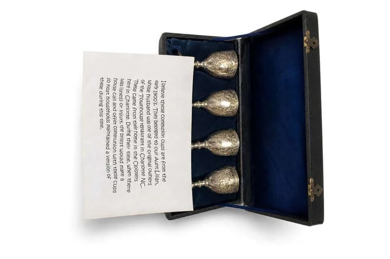 Silver-plated engraved communion cups in presentation case