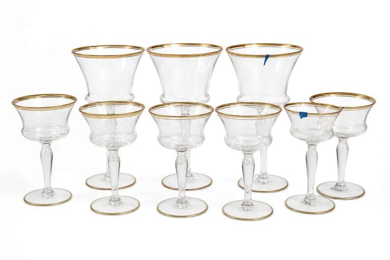Clear Glass Gold-Rim Sherbet Coupe Stemware Set of 8