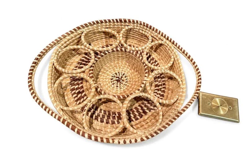 Handwoven round basket tray with six looped compartments