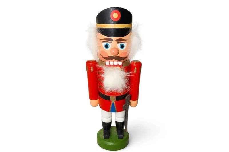 Wooden Nutcracker Soldier Christmas Figurine with Black Hat and Green Base